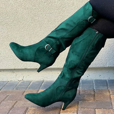 Details about   Women Mid Calf Under Knee Buckle Boots Stretch Stiletto High Heel Zip Shoes Size